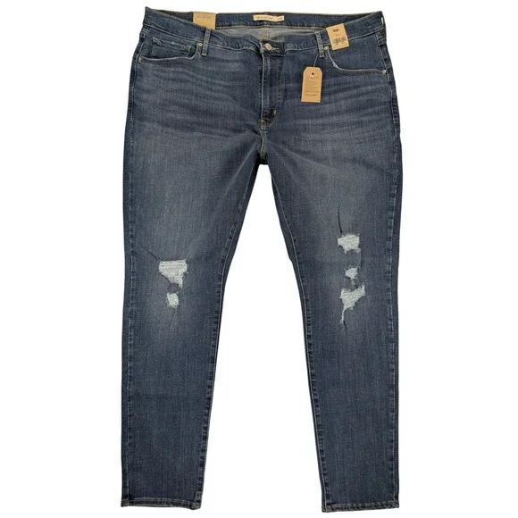 NWT Levi Strauss 721 Jeans Women 24 High Rise Skinny Distress Blue Denim Classic - Picture 2 of 12